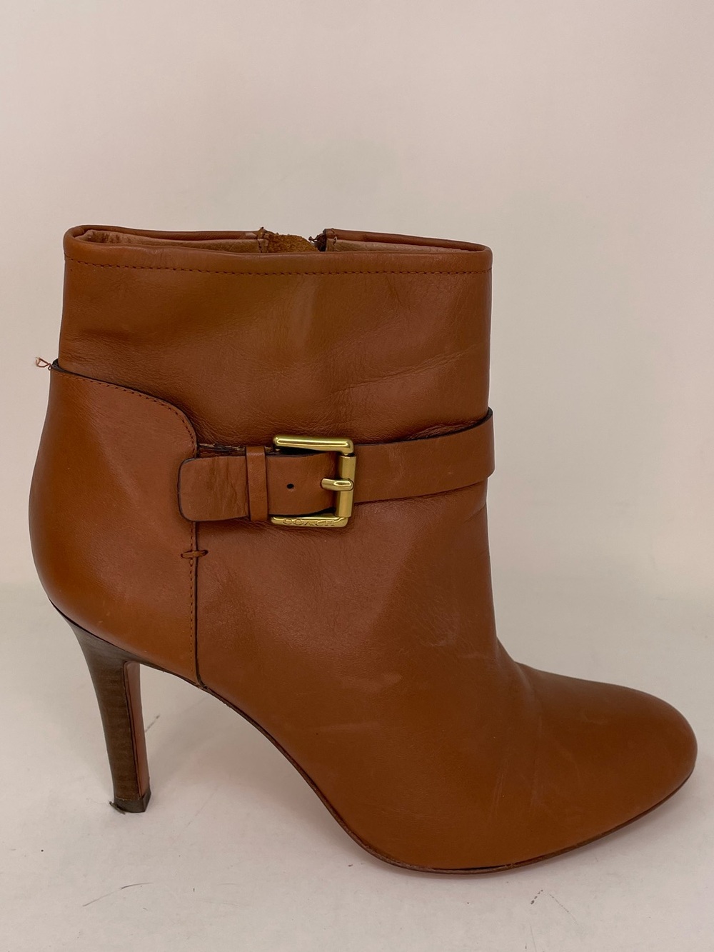 Coach Boots Women's Tan Leather Ankle Booties Buckle Detail Heels 7.5 - Picture 8 of 11